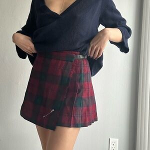 James Pringle Weavers 100% Wool Plaid Tartan High Rise Pleated Mini Wrap Skirt